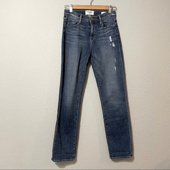 Frame Denim Le High Straight Medium Wash Jeans Womens 24 Blue Denim Zip Fly - Picture 1 of 9